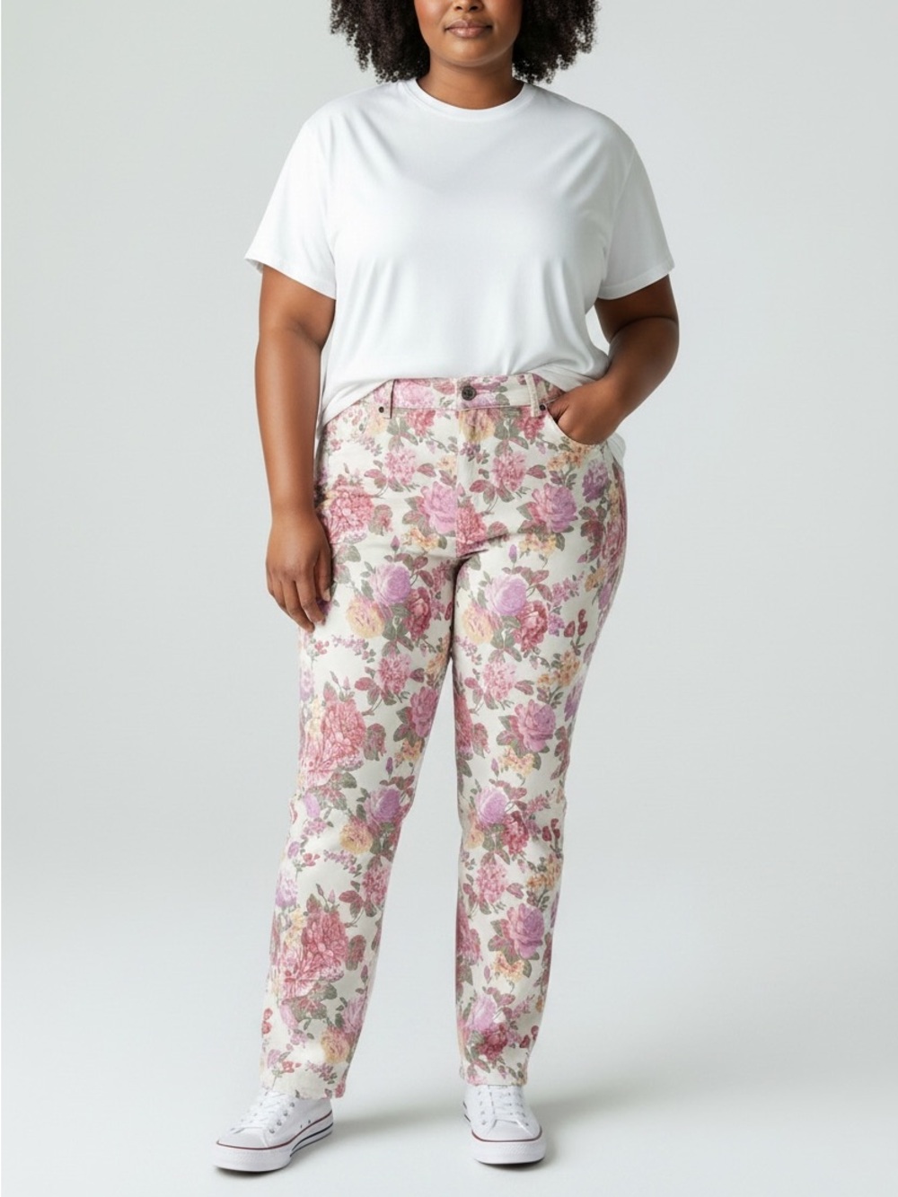 Suko Jeans Floral Straight-Leg Pants in Pink & Cream 16